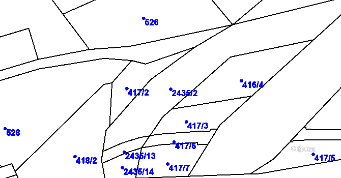 Parcela st. 2435/2 v KÚ Dolní Lomná, Katastrální mapa