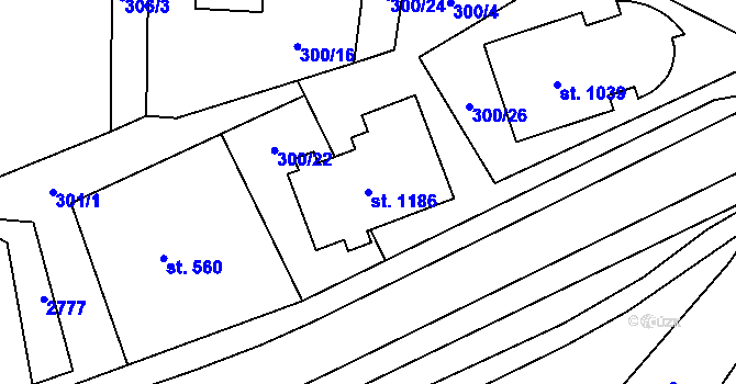 Parcela st. 1186 v KÚ Dolní Lomná, Katastrální mapa