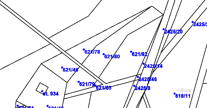 Parcela st. 621/80 v KÚ Dolní Lomná, Katastrální mapa