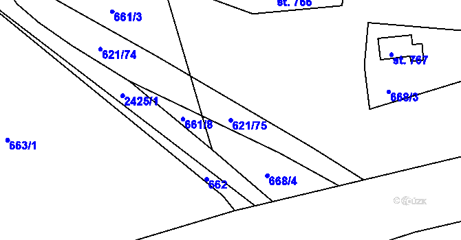 Parcela st. 621/75 v KÚ Dolní Lomná, Katastrální mapa