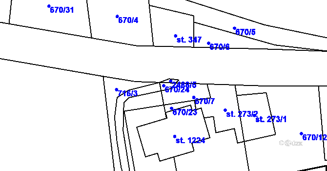 Parcela st. 670/24 v KÚ Dolní Lomná, Katastrální mapa