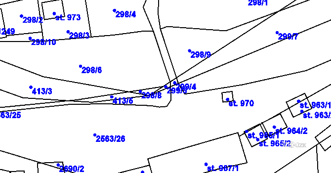 Parcela st. 299/5 v KÚ Dolní Lomná, Katastrální mapa