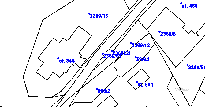 Parcela st. 2369/61 v KÚ Dolní Lomná, Katastrální mapa