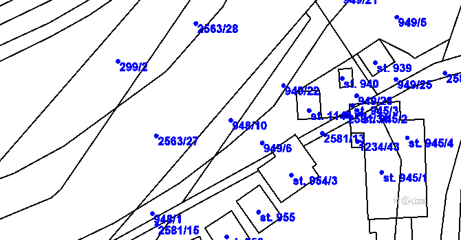 Parcela st. 948/10 v KÚ Dolní Lomná, Katastrální mapa