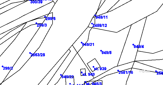 Parcela st. 949/21 v KÚ Dolní Lomná, Katastrální mapa