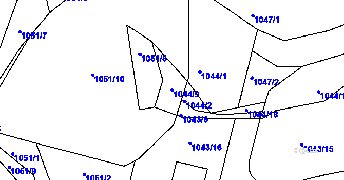 Parcela st. 1044/9 v KÚ Dolní Loučky, Katastrální mapa