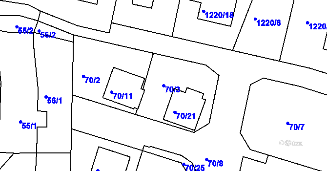 Parcela st. 70/3 v KÚ Dolní Loučky, Katastrální mapa