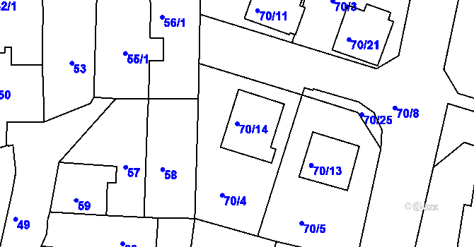 Parcela st. 70/14 v KÚ Dolní Loučky, Katastrální mapa