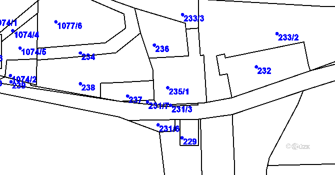 Parcela st. 235/1 v KÚ Dolní Loučky, Katastrální mapa