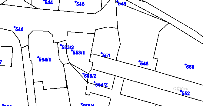 Parcela st. 551 v KÚ Dolní Loučky, Katastrální mapa