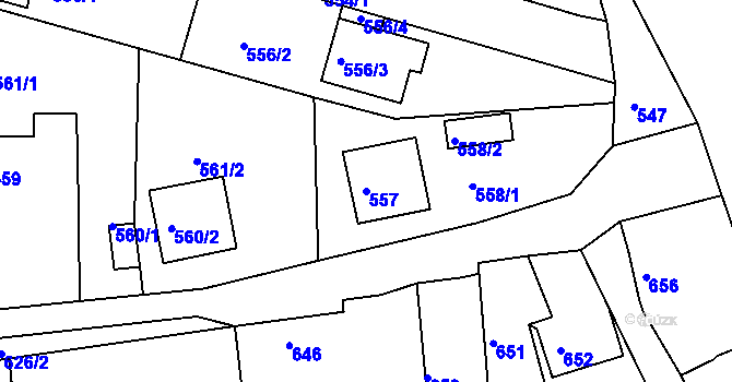 Parcela st. 557 v KÚ Dolní Loučky, Katastrální mapa