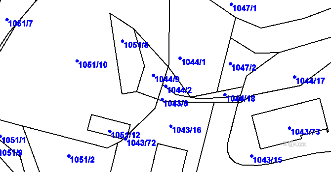 Parcela st. 1044/2 v KÚ Dolní Loučky, Katastrální mapa