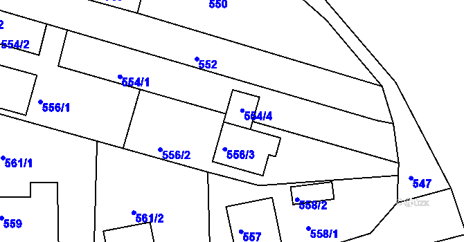 Parcela st. 556/4 v KÚ Dolní Loučky, Katastrální mapa