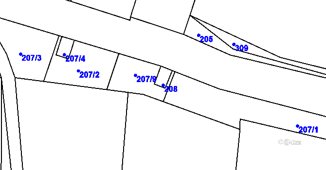 Parcela st. 208 v KÚ Střemchoví, Katastrální mapa