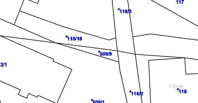 Parcela st. 509/9 v KÚ Střemchoví, Katastrální mapa
