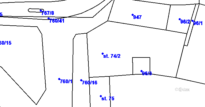 Parcela st. 74/2 v KÚ Dolní Lukavice, Katastrální mapa