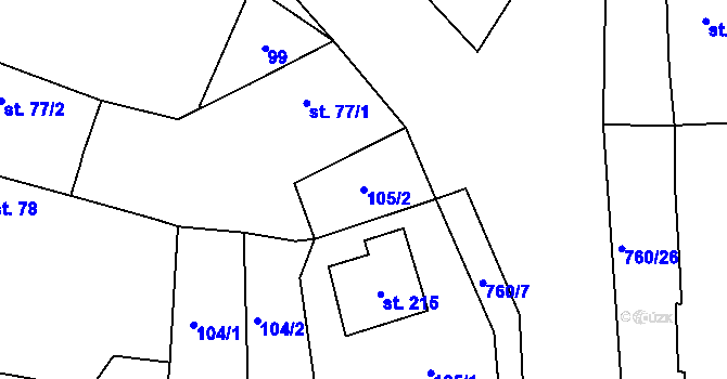 Parcela st. 105/2 v KÚ Dolní Lukavice, Katastrální mapa