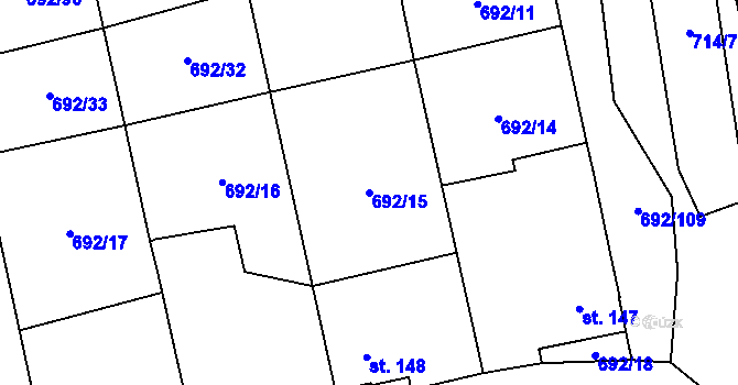 Parcela st. 692/15 v KÚ Dolní Lukavice, Katastrální mapa