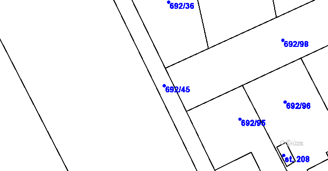 Parcela st. 692/45 v KÚ Dolní Lukavice, Katastrální mapa