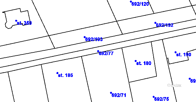 Parcela st. 692/77 v KÚ Dolní Lukavice, Katastrální mapa