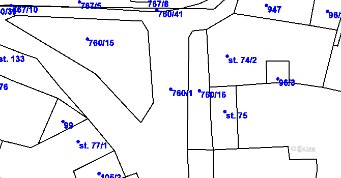 Parcela st. 760/1 v KÚ Dolní Lukavice, Katastrální mapa