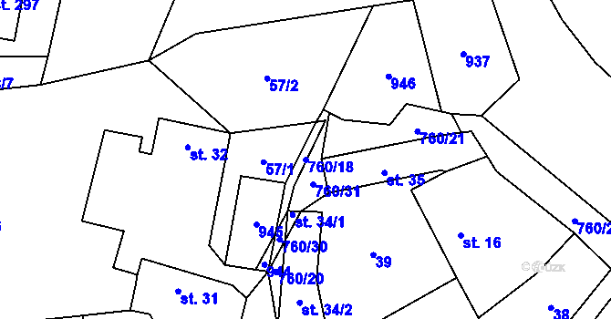 Parcela st. 760/18 v KÚ Dolní Lukavice, Katastrální mapa