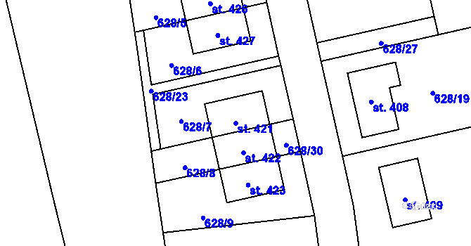 Parcela st. 421 v KÚ Dolní Lukavice, Katastrální mapa