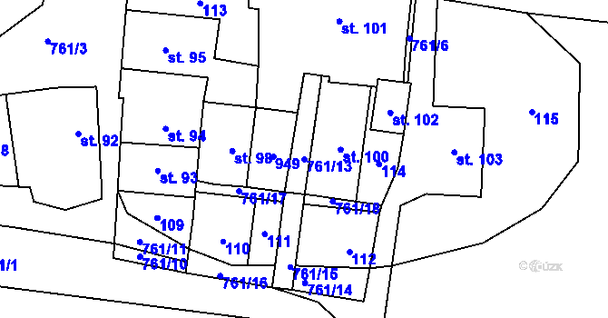 Parcela st. 761/13 v KÚ Dolní Lukavice, Katastrální mapa