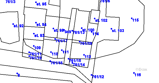 Parcela st. 761/18 v KÚ Dolní Lukavice, Katastrální mapa