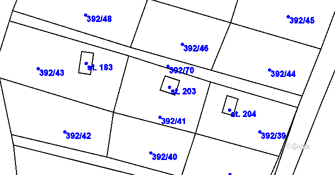 Parcela st. 203 v KÚ Horní Lukavice, Katastrální mapa