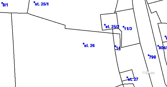 Parcela st. 26 v KÚ Krasavce, Katastrální mapa