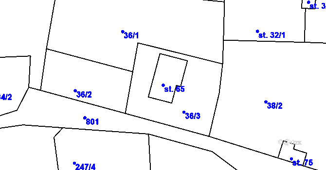 Parcela st. 65 v KÚ Krasavce, Katastrální mapa