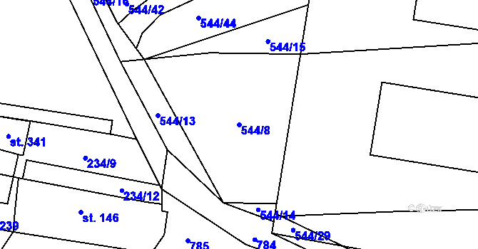 Parcela st. 544/8 v KÚ Krasavce, Katastrální mapa