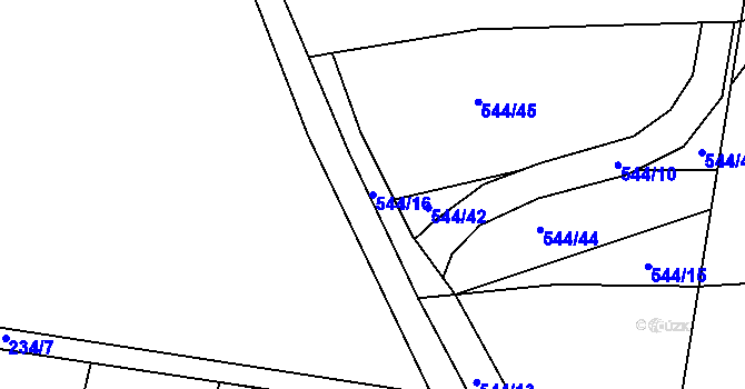 Parcela st. 544/16 v KÚ Krasavce, Katastrální mapa