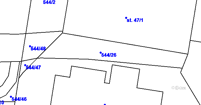Parcela st. 544/26 v KÚ Krasavce, Katastrální mapa