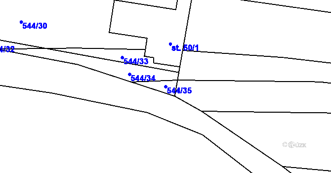 Parcela st. 544/35 v KÚ Krasavce, Katastrální mapa