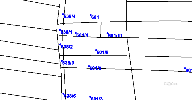 Parcela st. 601/9 v KÚ Krasavce, Katastrální mapa