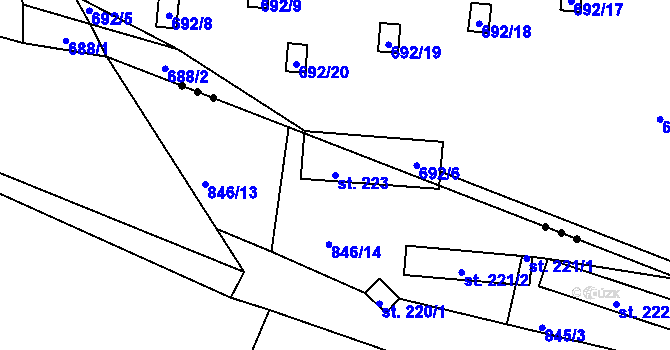 Parcela st. 223 v KÚ Lišice u Dolní Lukavice, Katastrální mapa