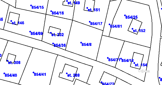 Parcela st. 854/8 v KÚ Lišice u Dolní Lukavice, Katastrální mapa