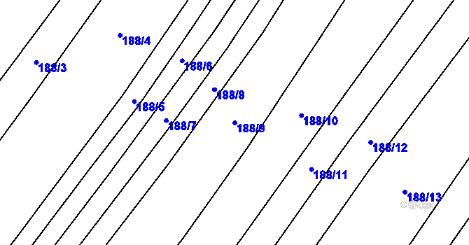 Parcela st. 188/9 v KÚ Snopoušovy, Katastrální mapa