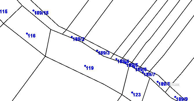 Parcela st. 189/3 v KÚ Snopoušovy, Katastrální mapa