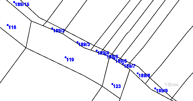 Parcela st. 189/4 v KÚ Snopoušovy, Katastrální mapa