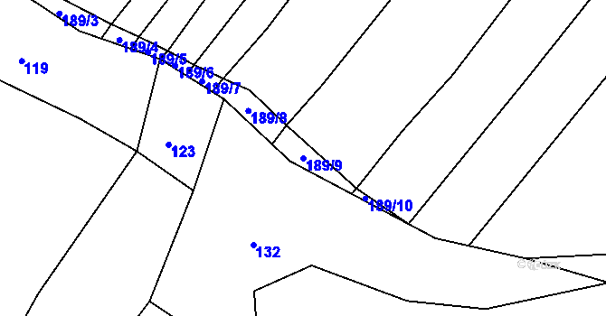 Parcela st. 189/9 v KÚ Snopoušovy, Katastrální mapa