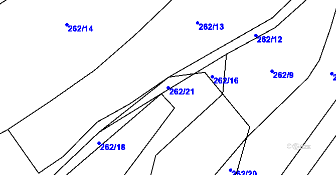Parcela st. 262/21 v KÚ Snopoušovy, Katastrální mapa