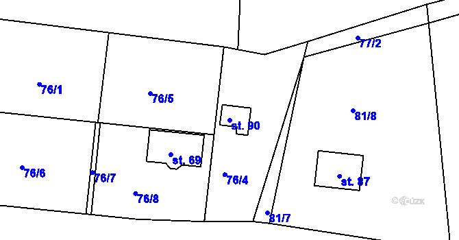 Parcela st. 90 v KÚ Snopoušovy, Katastrální mapa