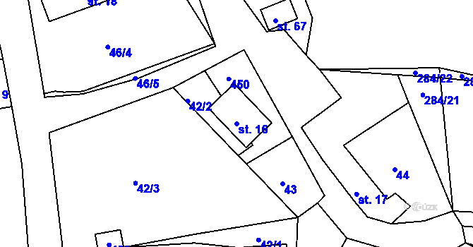 Parcela st. 16 v KÚ Snopoušovy, Katastrální mapa