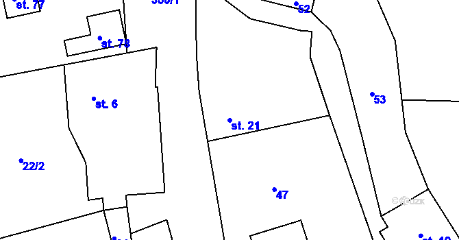 Parcela st. 21 v KÚ Snopoušovy, Katastrální mapa