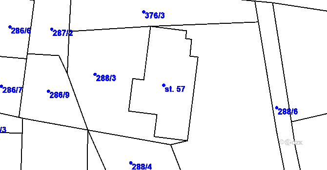 Parcela st. 57 v KÚ Snopoušovy, Katastrální mapa