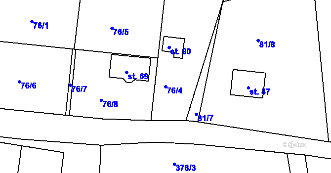 Parcela st. 76/4 v KÚ Snopoušovy, Katastrální mapa