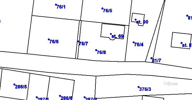 Parcela st. 76/8 v KÚ Snopoušovy, Katastrální mapa
